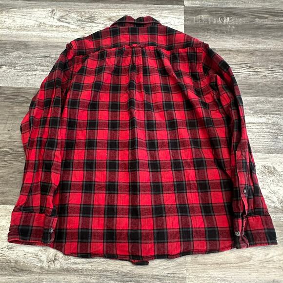 Eddie Bauer Red Black Buffalo Plaid Mens L Cotton Button Up Flannel Button Shirt - Picture 3 of 10
